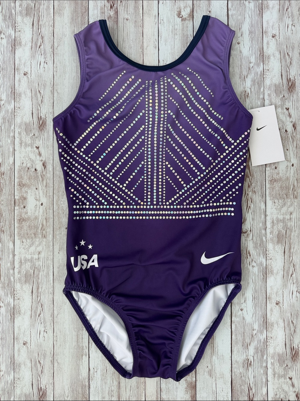 Nike Women's Leotard Worlds sz Medium Gymnastics Purple Faux Rhinestones